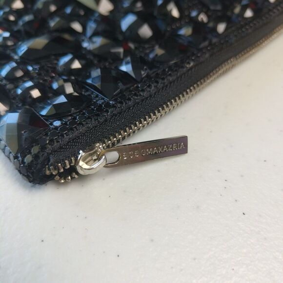 BCBGMAXAZRIA square metal mesh clutch bag with black stones for women zipper par - Picture 5 of 8